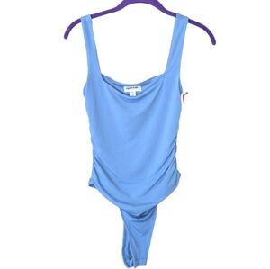 Open Edit NWT! Center Ruched Bodysuit Chambray Blue